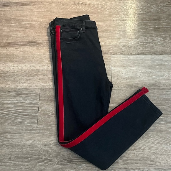 Zara High Waist Black Skinny Jeans | Red Velvet Side Stripe - Picture 4 of 11